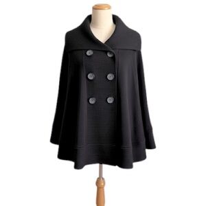 Promise Black Knit Double Breasted Button Front Cowl Neck Cape Size XXL